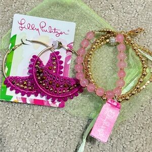 NWT Lilly Pulitzer Jewelry Bougainvillea Pink Statement Earrings & Bracelets